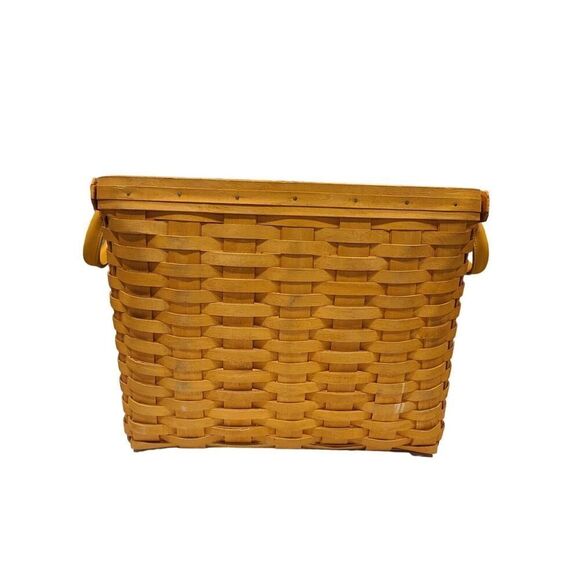 LONGABERGER 2002 Newspaper Basket, Plastic Liner Protector, Leather Handles EUC - Picture 4 of 15